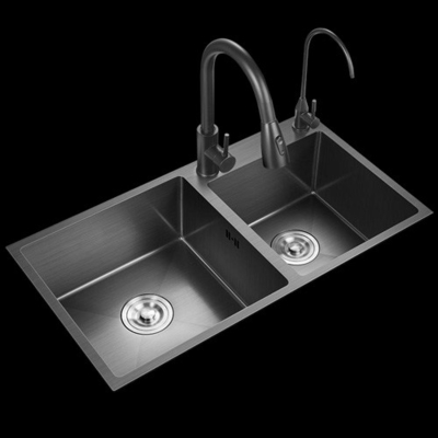 Wholesale Simple Design Custom Modern Rectangular Metal Brass Chrome Double Kitchen Sink สําหรับใช้ในบ้าน