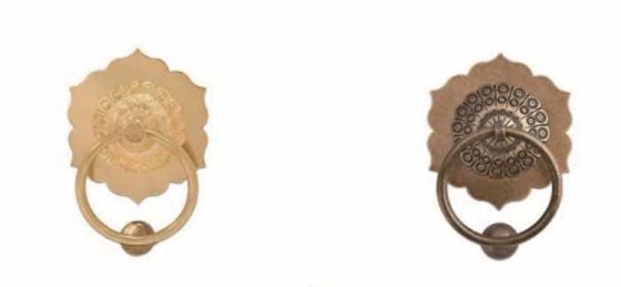 ผิวตั้งแข็ง เนื้อทองแดงที่กําหนดเอง หัวสัตว์ Knocker ดึงมือมือทองแดงแหวนมือ Antique Lion Head Door Knocker