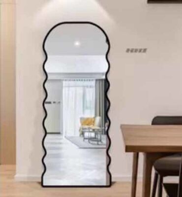 กระจกติดผนังทรงไม่สมมาตร กรอบไม้วอลนัทสำหรับห้องน้ำ กระจกตกแต่งสไตล์ชนบทสำหรับห้องนอน ห้องนั่งเล่น ทางเข้า